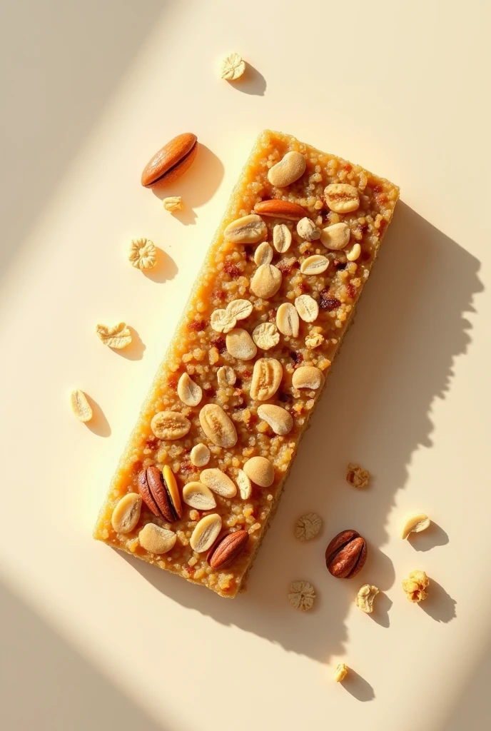A label for a banana cereal bar, aveia, molasses, cashew nut, Brazil nut, peanut, chia and nuts. I need you to package this product. No words in package.