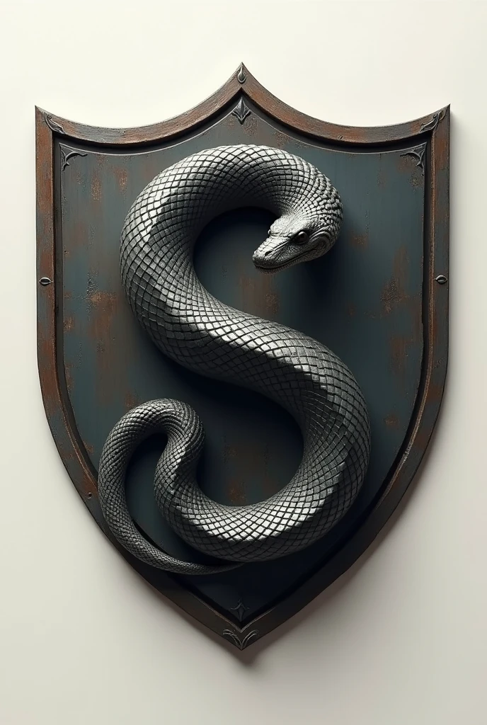 Create an image of an animated snake in the shape of a "s" inside a shield