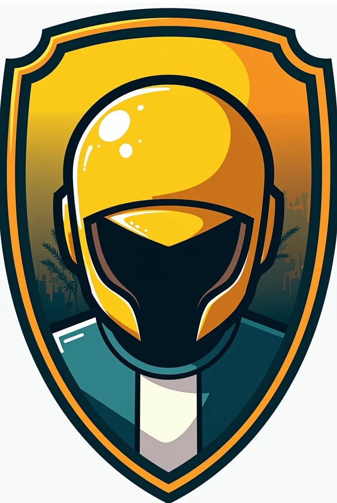 a shield for a football team with the helmet of the character Senninha from Clube do Senninha