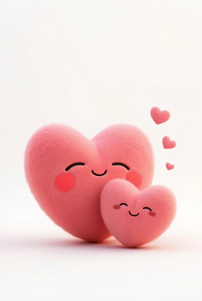 A big cute heart and a smaller one leaning against each other, white background, 4K, cute vibe.