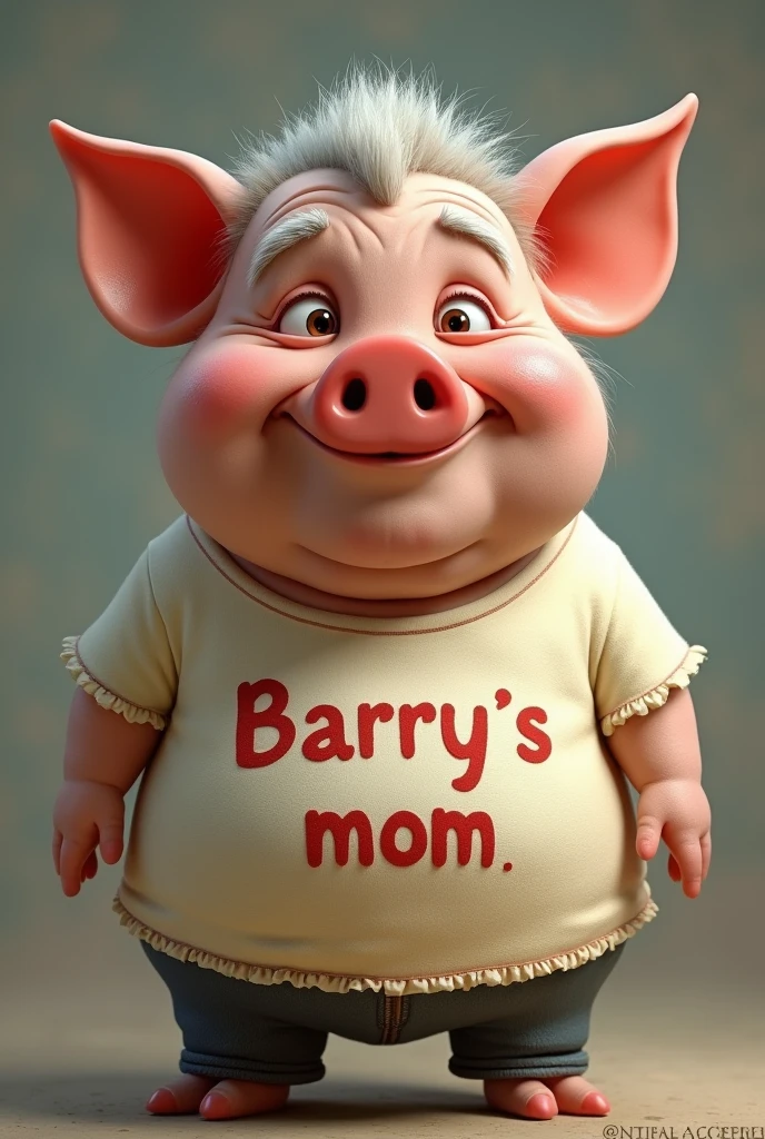 Female old pig, "Barry's mom" witten on tshirt
