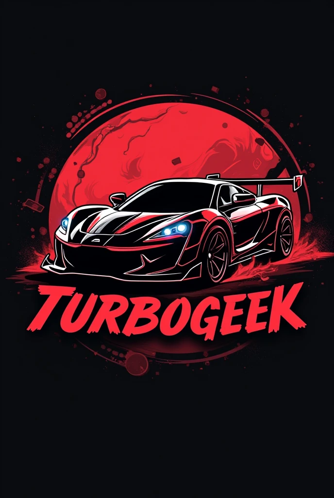 create a logo for a store whose main market is selling pins, scale cars, geek stickers and elements, The name of the store is TurboGeek, the image should be like the cars logo, that red, black and white colors predominate