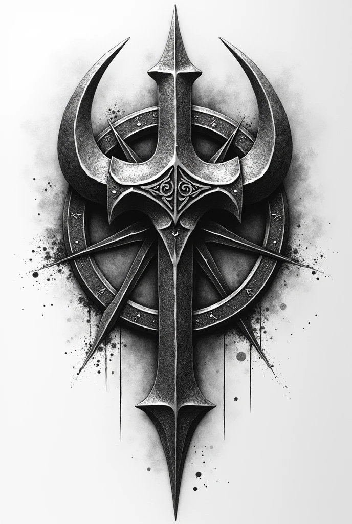 Create a black and white pointillism tattoo of a Viking symbol referring to war and sacrifice in pointillism