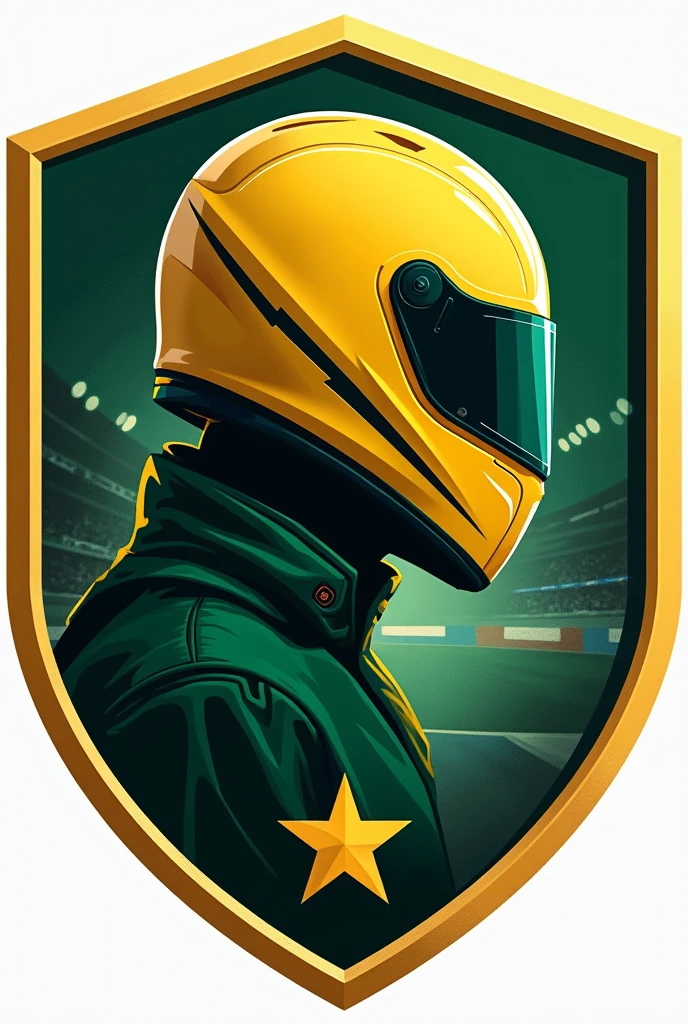 a shield for a football team with Airton Senna's helmet