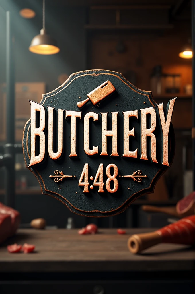 Generate a logo for butcher shop that says "butchery 4:48"