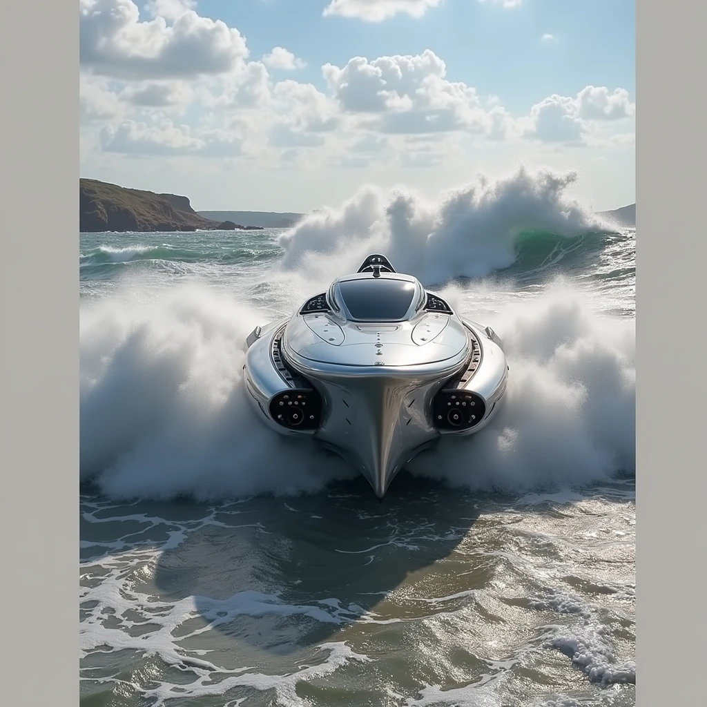Boat flies through the waves