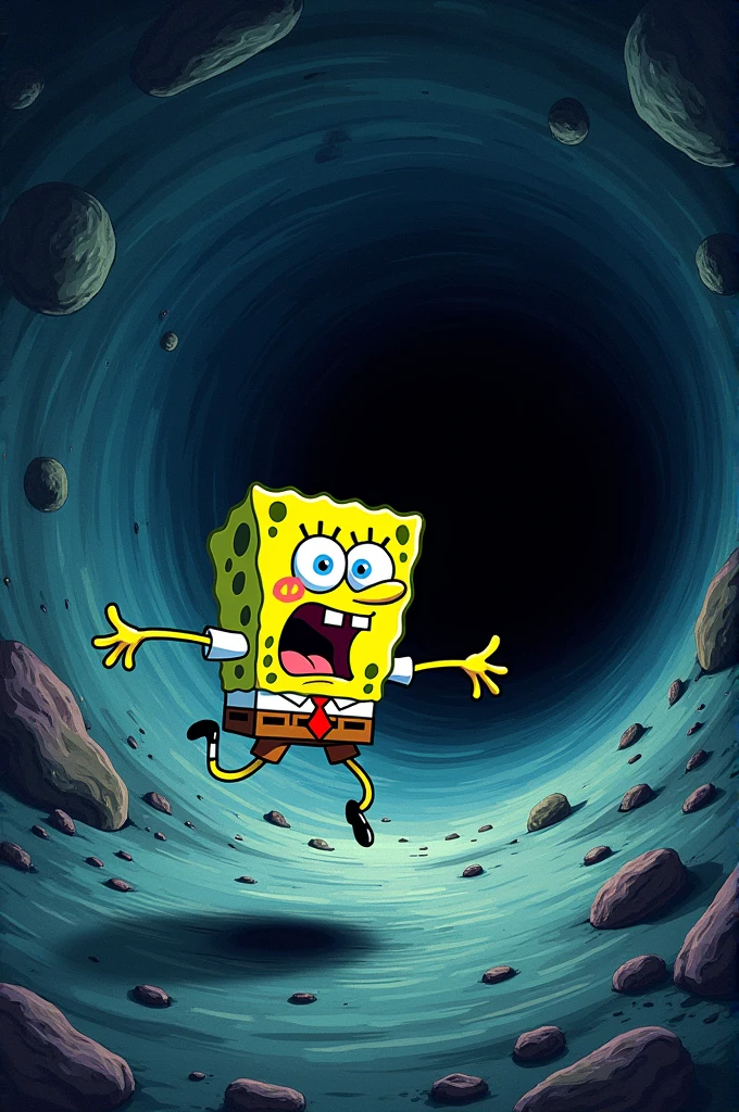 Spongebob falling into a black hole