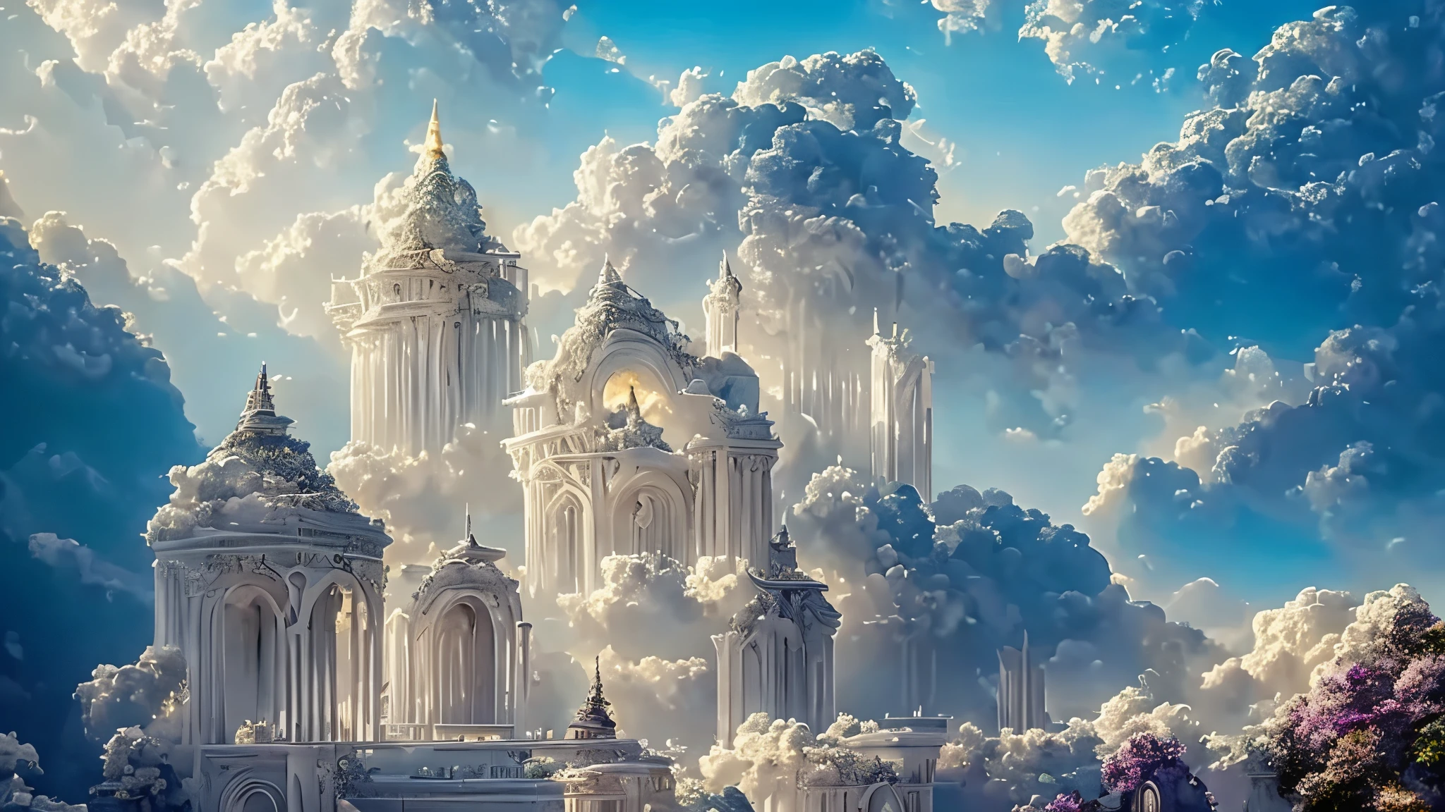 Cloud World, angels flying around, majestic gates and pillars, the sun and moon and stars, in heaven, 
masterpiece, best quality, ultra-detailed, 
Sidon, Sidon style
(photorealistic), an extremely delicate and beautiful, depth of field, film grain, professional lighting, 
photon mapping, radiosity, physically-based rendering, 32K UHD, Style Raw