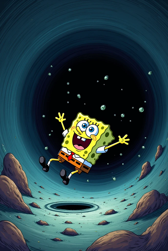Spongebob falling into a black hole 