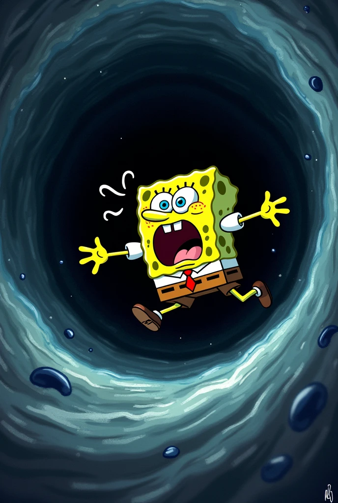 Spongebob scared falling into a black hole