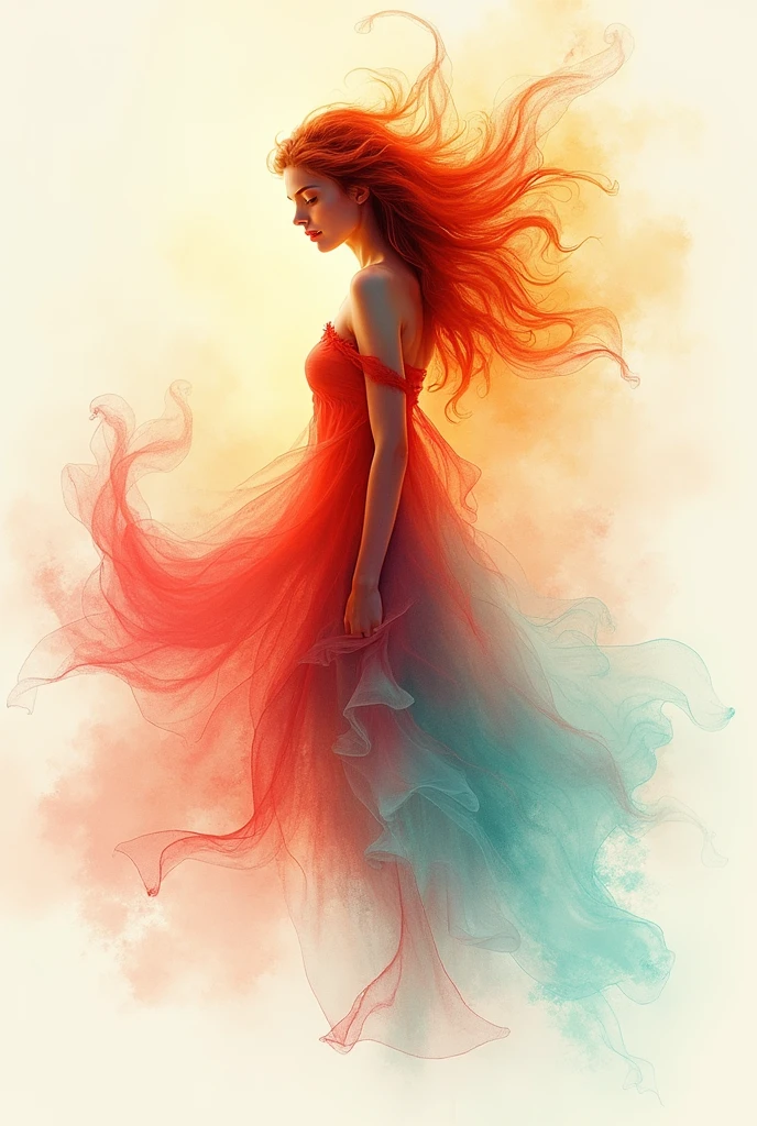 Warm watercolor painting with lead red and neon green
