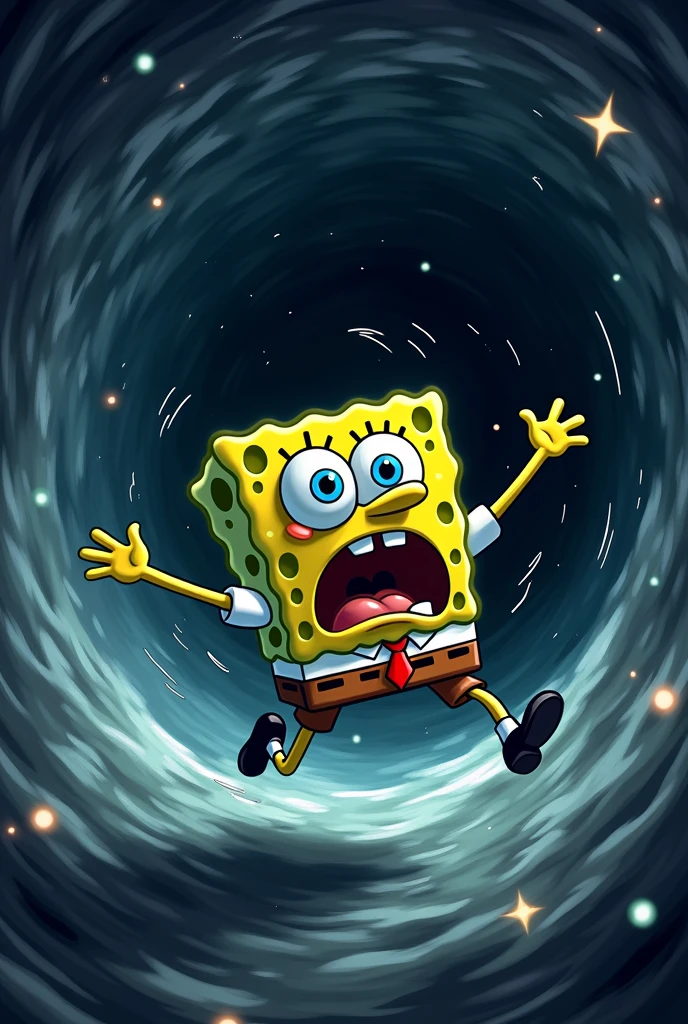 Spongebob scared falling into a black hole