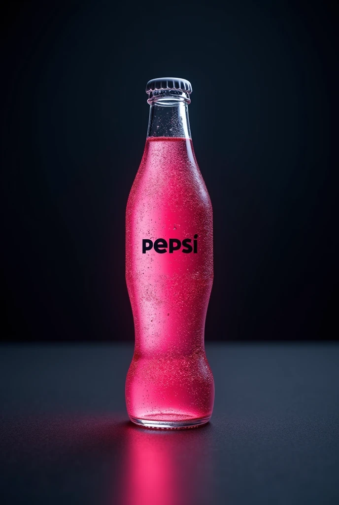 arafed bottle of PEPSI refrigerator with a pink liquid inside, dramatic product photography, commercial product photography, pbr render, hyper-realistic poison bottle, miniature product photo, product photography, product photography 4 k, hyper-realistic colorful photo, “hyper realistic, PEPSI, dramatic product photo, hyper-realistic detailed rendering, refrigerator, against a deep black background, 35mm Product Photo, brushed glass bottle, image on the horizon line"