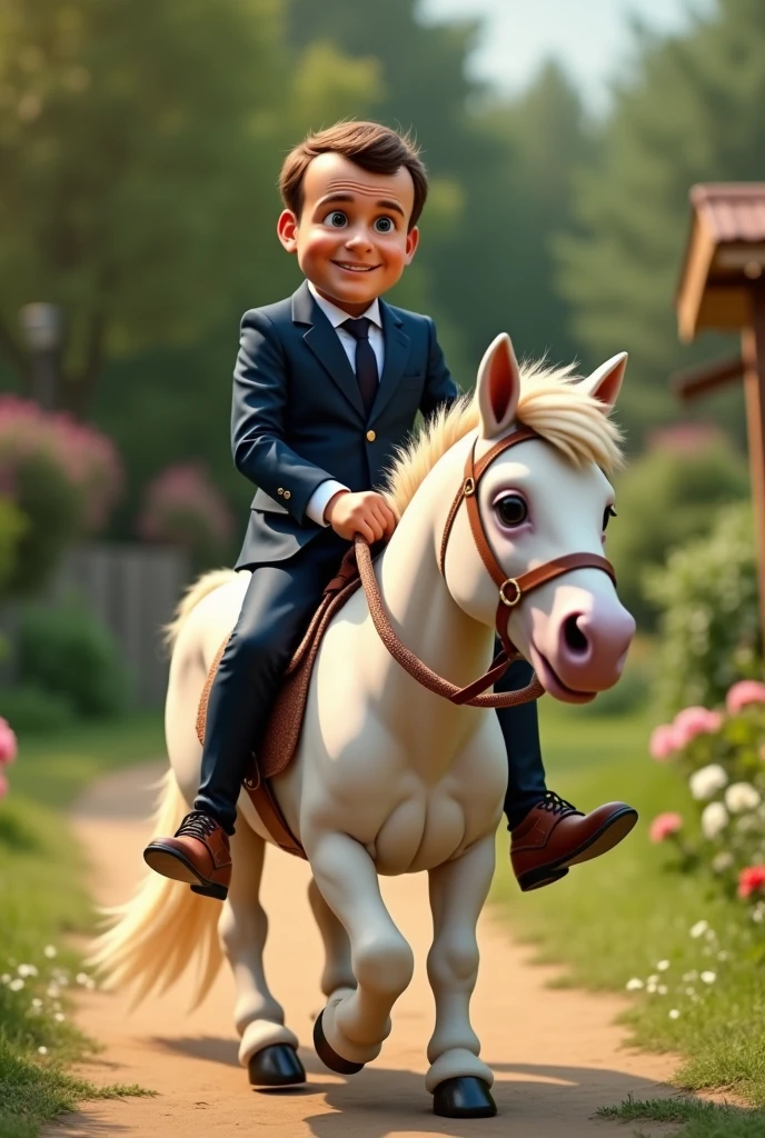 a poney rided by Emmanuel Macron 