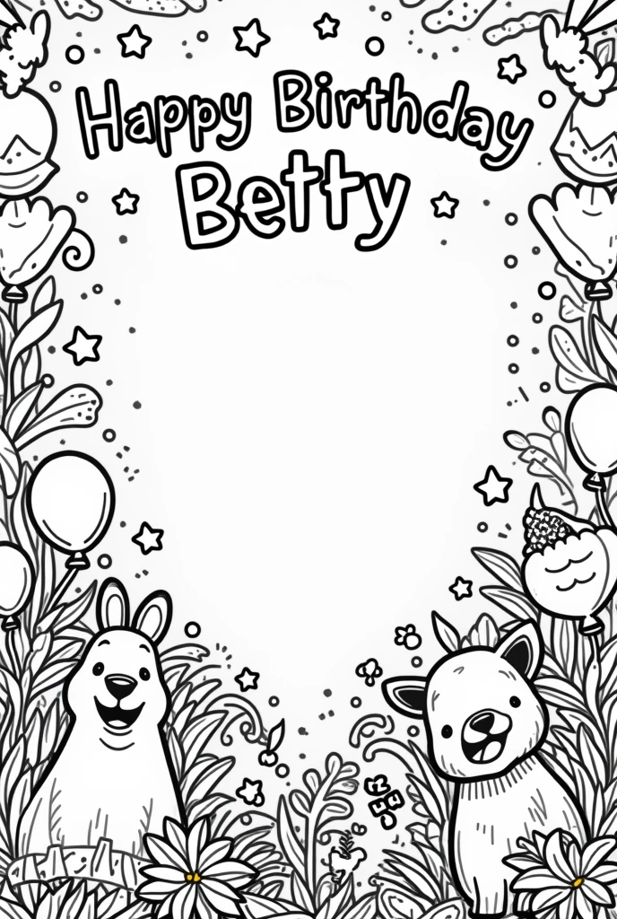 Make a happy birthday coloring page that says happy birthday Betty for kids