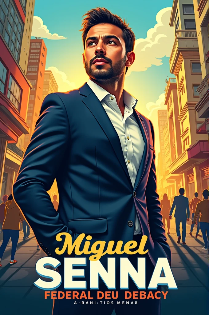 Create a political campaign poster for Brazilian pre-candidate for federal deputy Miguel Senna