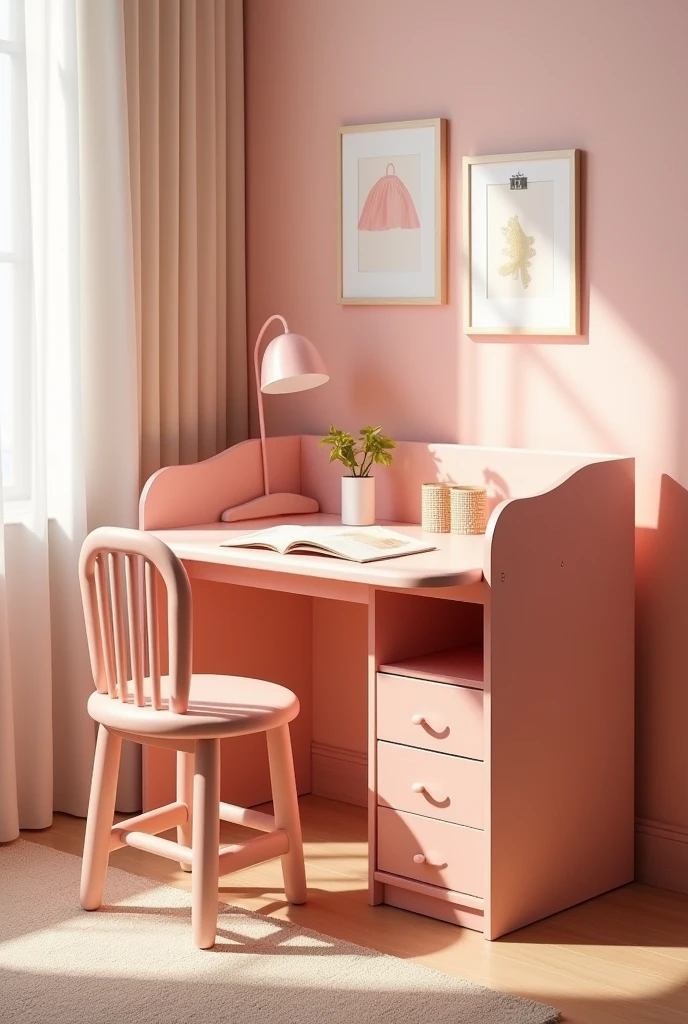Multiple use pink wood desk for children