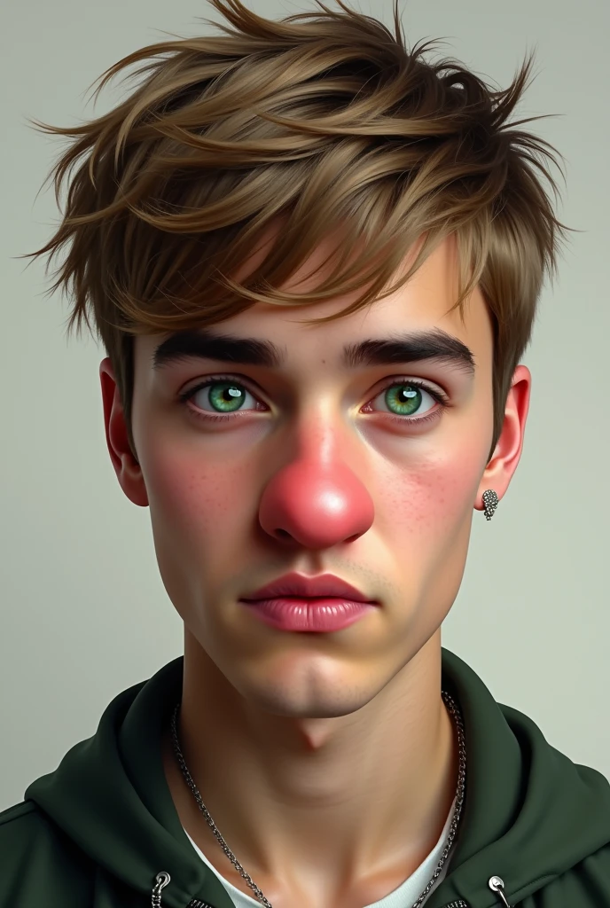justin beaber with green eyes and big nose