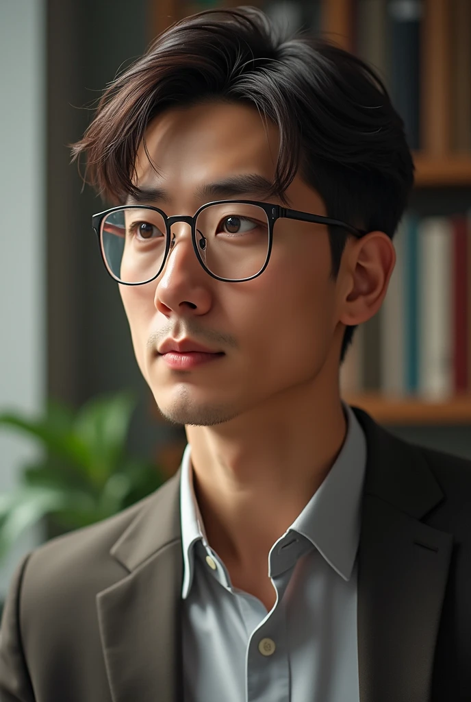Create a man who wears glasses and has slightly short hair, weigh around 95kg and have brown eyes, use your eyes, don&#39;t have a beard and have a slightly big nose.