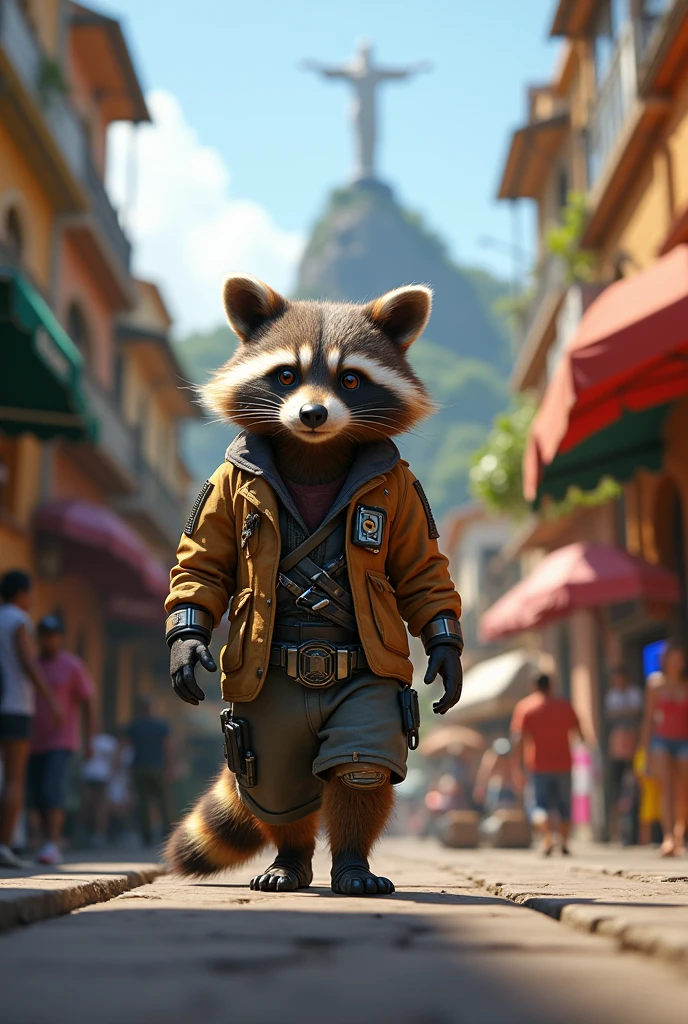 Rocket Raccoon, walking in the city of Rio de Janeiro