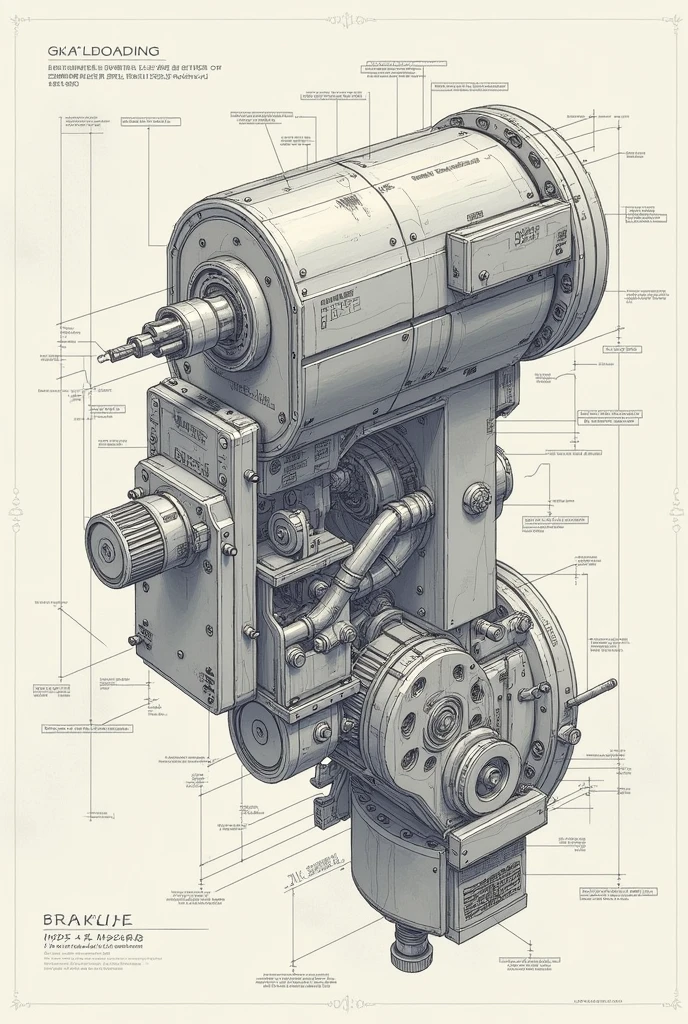Make me a mechanical drawing pointing out its parts easily
