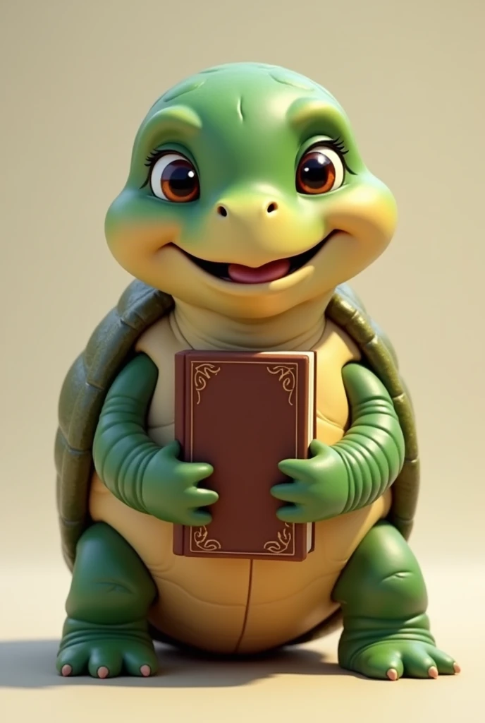 A jovial female turtle holding a bible