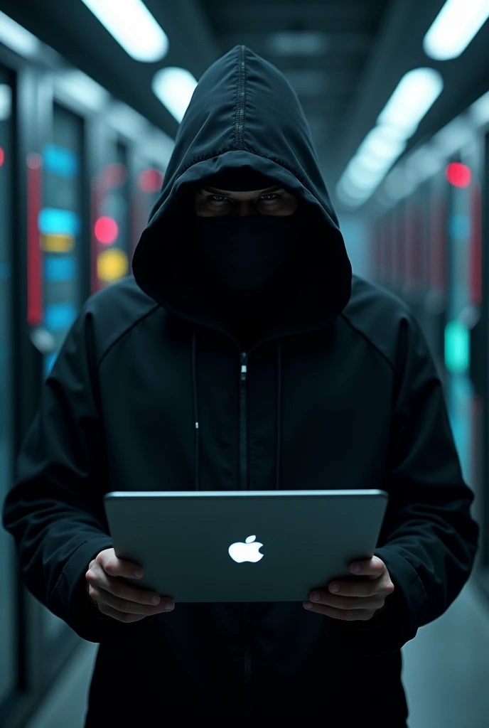 Black hacker with notebook in hand 
