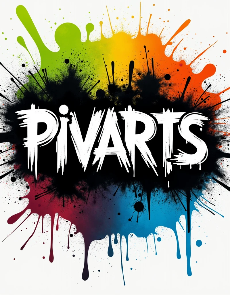 I am seeking a distinctive and visually striking gaming logo centered around the word “PIVARTS.” The logo should embody the raw, energetic feel of urban street culture, with a graffiti-inspired design. Here are the key features I would like incorporated into the design:

	•	Word “PIVARTS”: The word “PIVARTS” should be rendered in a bold, graffiti-style font with dynamic, irregular edges and spray-paint effects, conveying a sense of street art and urban culture.
	•	Color Scheme: Use a bold and contrasting color palette with shades like black, white, lime green, burnt orange, and cobalt blue. The colors should evoke the vibrancy and rebellious spirit of street art.
	•	Design Elements: Incorporate urban elements such as spray paint textures, splatters, and rough strokes. Consider adding abstract shapes or tags that suggest movement and energy.
	•	Texture and Effects: Apply textures that mimic spray paint and graffiti on rough surfaces, adding a gritty, authentic feel. The design should look bold and dynamic, suitable for various sizes.
	•	Typography: The typography should be expressive and edgy, with a handwritten or spray-painted appearance that captures the raw energy of street art.
	•	Style and Feel: The overall style should be bold, rebellious, and full of energy, reflecting the dynamic and creative nature of urban street culture.