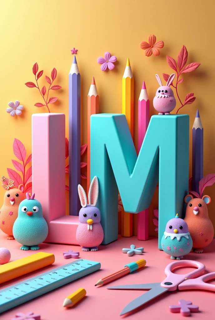 An image of school supplies with the initials LM