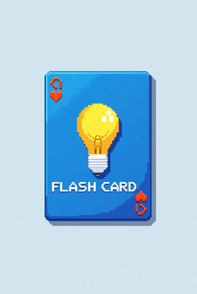 pixelated image of a blue card with a yellow light bulb and the name Flash Card