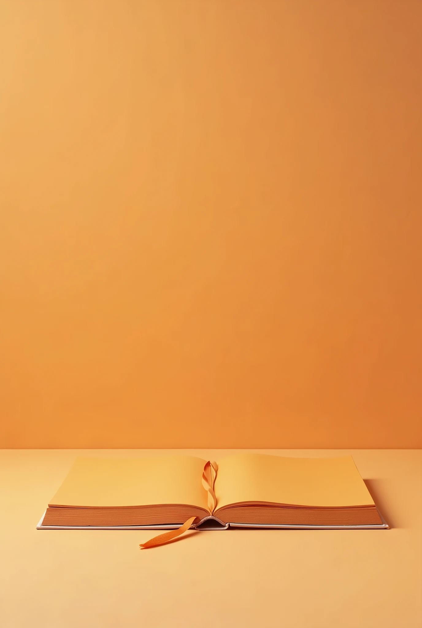 A realistic horizontal orange book viewed from the front, showing the bottom edge clearly in the foreground. The cover is smooth and the book appears to be in good condition, with slight wear that gives it a natural, used look. The lighting is even, highlighting the texture of the cover and the pages visible at the bottom. The background is simple, allowing the book to be the focal point of the image.