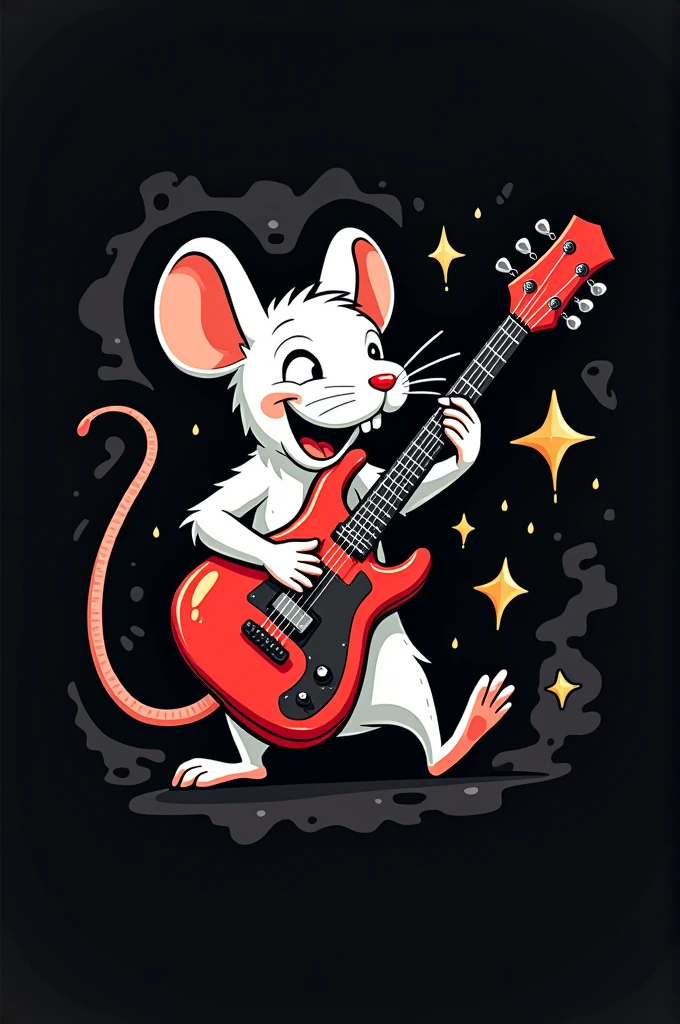 Make an image of a white mouse playing a red guitar and the black background has to be cartoonish and a little scary and make it as if it were a rock logo and on the guitar it has to say beggarous