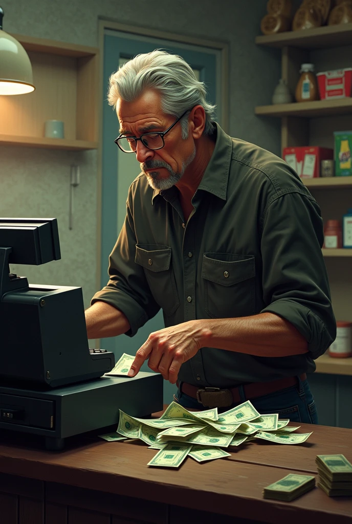 Carlos only records part of the sales at the cash register, while storing the rest under the counter.