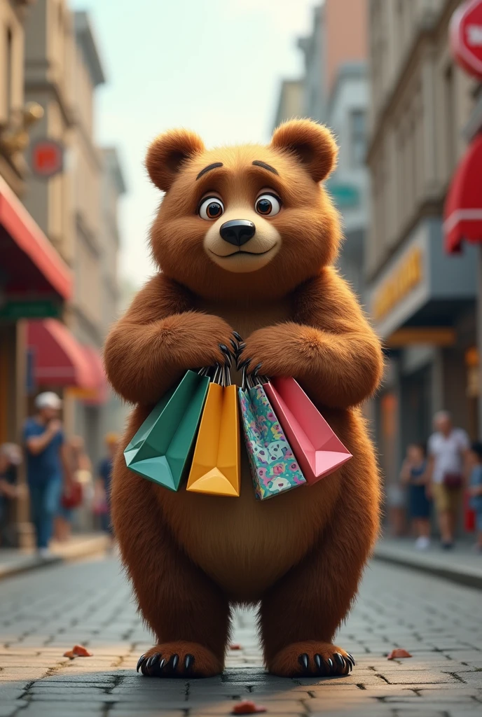 bear with shopping bags confused