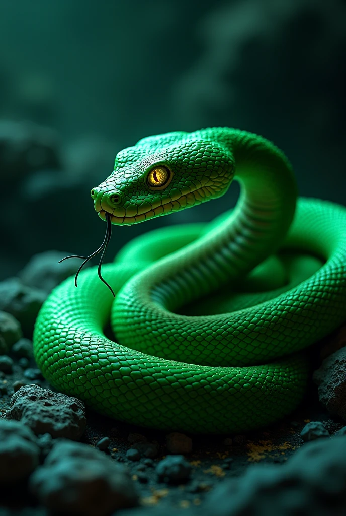 a slytherin style snake, neon green, escrito em neon green voldemorte