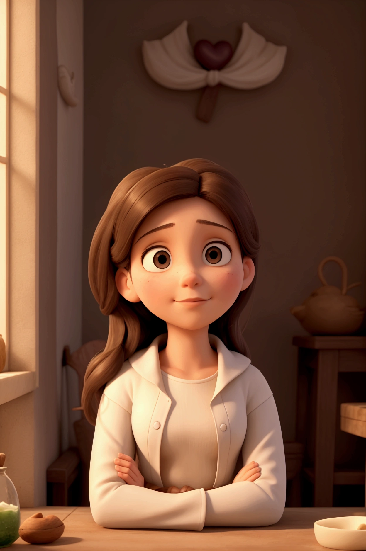 Jesus, Christ with an expression of infinite tenderness, sitting next to Miriam in her dark and silent home. Miriam continues with a lost look, pero la presencia de Jesus irradia una luz cálida que parece llenar la habitación. Rebecca watches from a corner, with a heart full of hope. The silence in the room is palpable., filled with a feeling of peace that begins to dissolve Miriam&#39;s hopelessness, Medium shot, hyper-realistic, Photo realism, cinematography