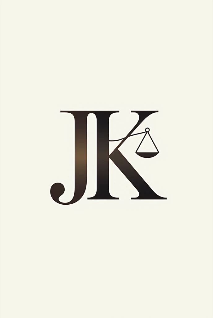 A logo with the initials JK in the same letter as the symbol of justice