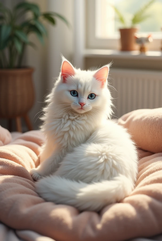 White ai cat in home