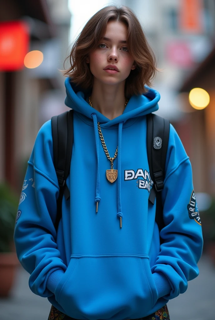 famboy with a blue hoodie and brown hair