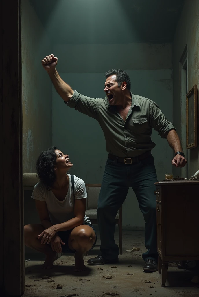 An image of a man mistreating his wife