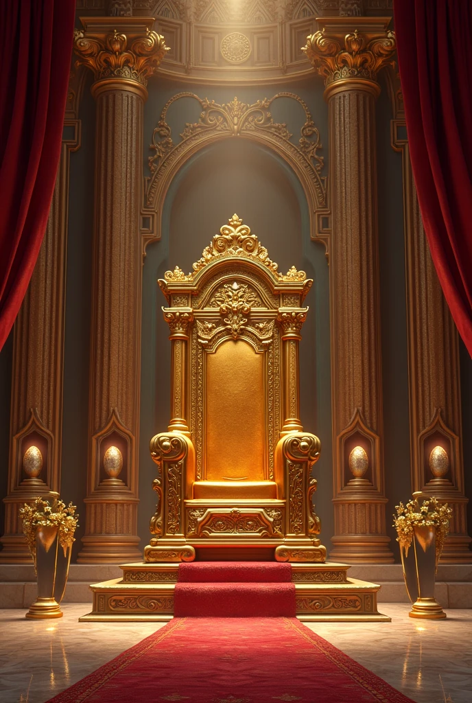 A beautiful room with a gold throne and empty jewel pockets surrounding the edge of it