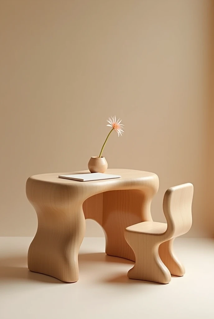 Very unusual wood desk with Curved little chiar for children 