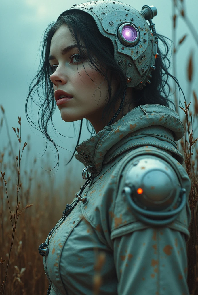 Unbeatable masterpiece, Ultra photo realsisim, Perfect artwork, Intricate details, Best quality, Strong light, High contrast, Cyberpunk, Quantum punk, Nano punk, (Machinary:1.4)(Masterpiece) , (Best quality) , (extremely detailed wallpaper CG unity 8k) , (best character detail:1.36), marshes, Oppressive skies, white clouds , (delicated lines:1.24), ([Specular reflection water]:1.37) , (fantasy) , young sexy woman , (The oppressive atmosphere of the host:1.14) , (Cold light:1.2) , Color splatt