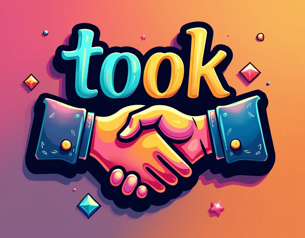 &#39;Tookang&#39; Writing Logo, hand shake, 3D, colorfull, border black