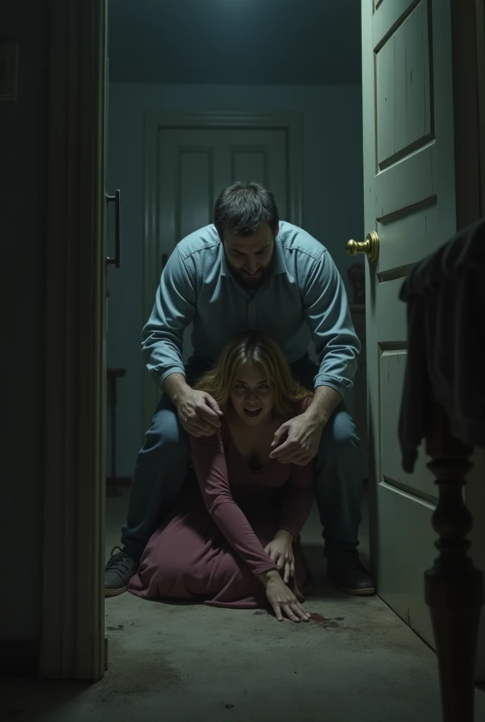 A man mistreating his wife at home