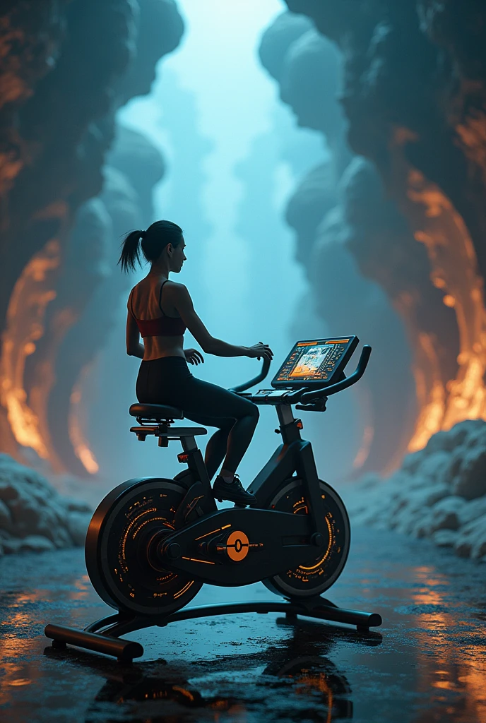 create a gym bike with a panel that allows you to go to different dimensions without the woman just the bike please