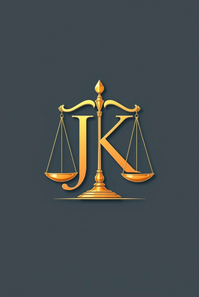 A logo with the initials JK with the symbol of justice together
