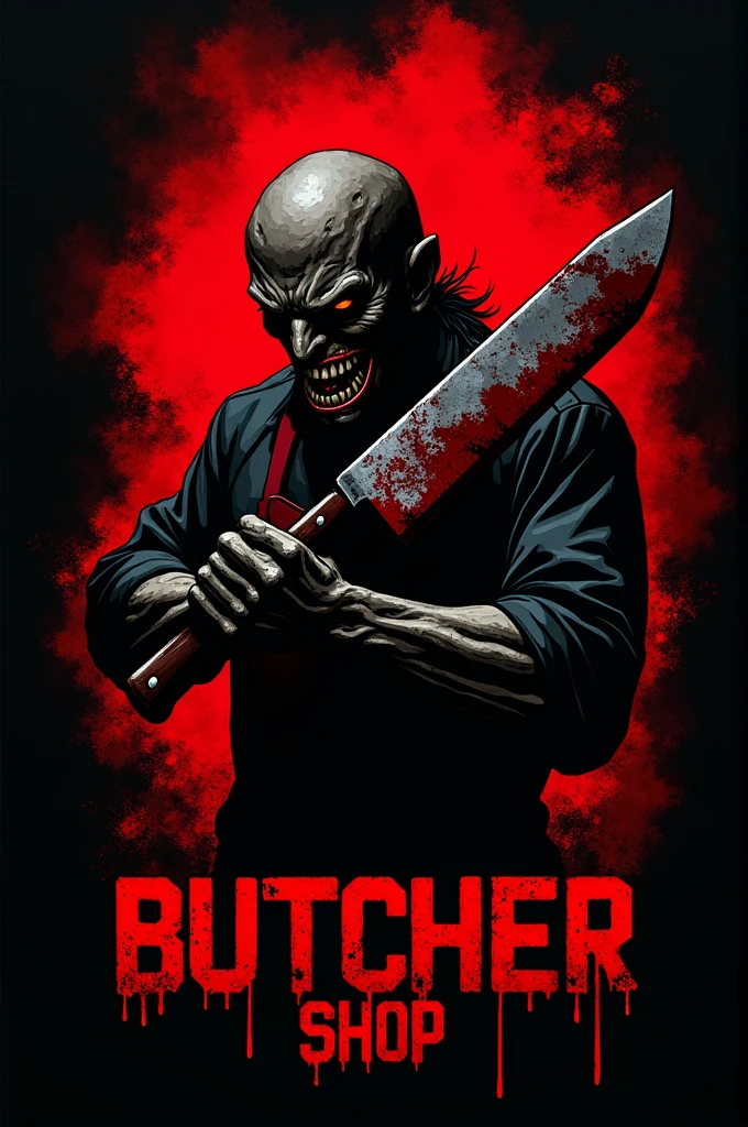 Make a logo for a butcher shop called "butcher shop 4:48" make it a little disturbing
