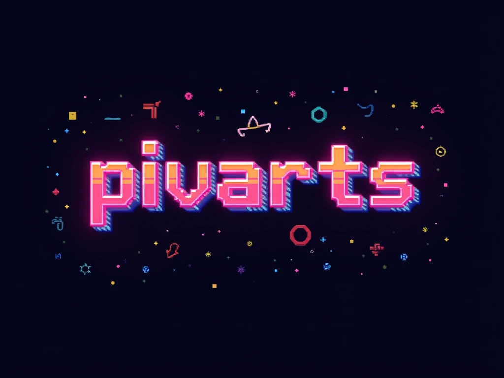 I am seeking a distinctive and visually striking gaming logo centered around the word “PIVARTS.” The logo should capture the nostalgia and fun of retro arcade gaming, with a design that is vibrant and full of character. Here are the key features I would like incorporated into the design:
• Word “PIVARTS”: The word “PIVARTS” should be displayed in a bold, retro-styled font that evokes the pixelated, blocky text of classic arcade games. The letters could have a slightly rounded, playful appearance.
• Color Scheme: Use a bright, saturated color palette with colors like cobal blue, hot pink, and bright yellow, contrasted with black to make the colors pop. The palette should evoke the look of vintage arcade screens.
• Design Elements: Include retro elements such as pixelation, scanlines, and 8-bit icons that suggest arcade games. Consider adding small, stylized references to joysticks, coins, or game sprites.
• Texture and Effects: Use pixelation, gradient fills, and neon glow effects to recreate the feel of old-school arcade screens. The design should look energetic and nostalgic, fitting both large and small formats.
• Typography: The typography should be playful and reminiscent of classic arcade lettering, with a slightly chunky, pixelated look.
• Style and Feel: The overall style should be fun, nostalgic, and vibrant, capturing the excitement of classic arcade gaming.