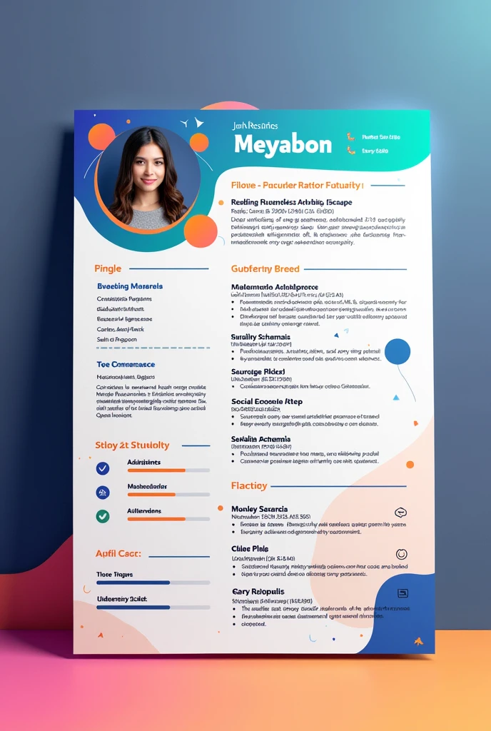 I want a resume that offers reading tutoring services, mathematics, Social sciences and general tutoring for children from primary to high school students.
I am a student at the Autonomous University of Querétaro in the 8th semester with an average of 8.8 general I want it to be eye-catching and pleasant with colors that capture the mind and with ideas from artificial intelligence to make it creative and original